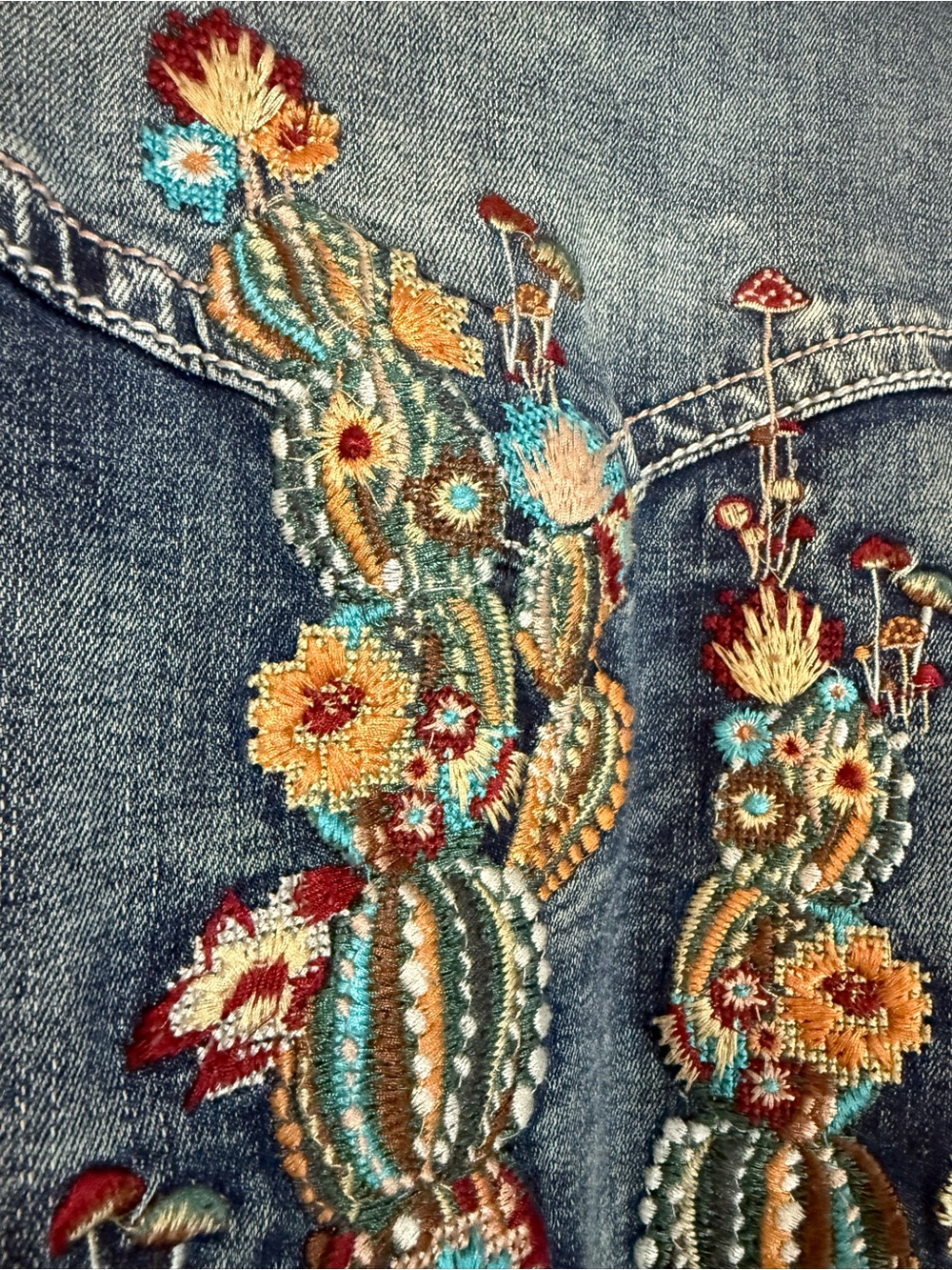 Grace in LA Denim Embroidered Cactus Jacket - Blue - Picture 5 of 8